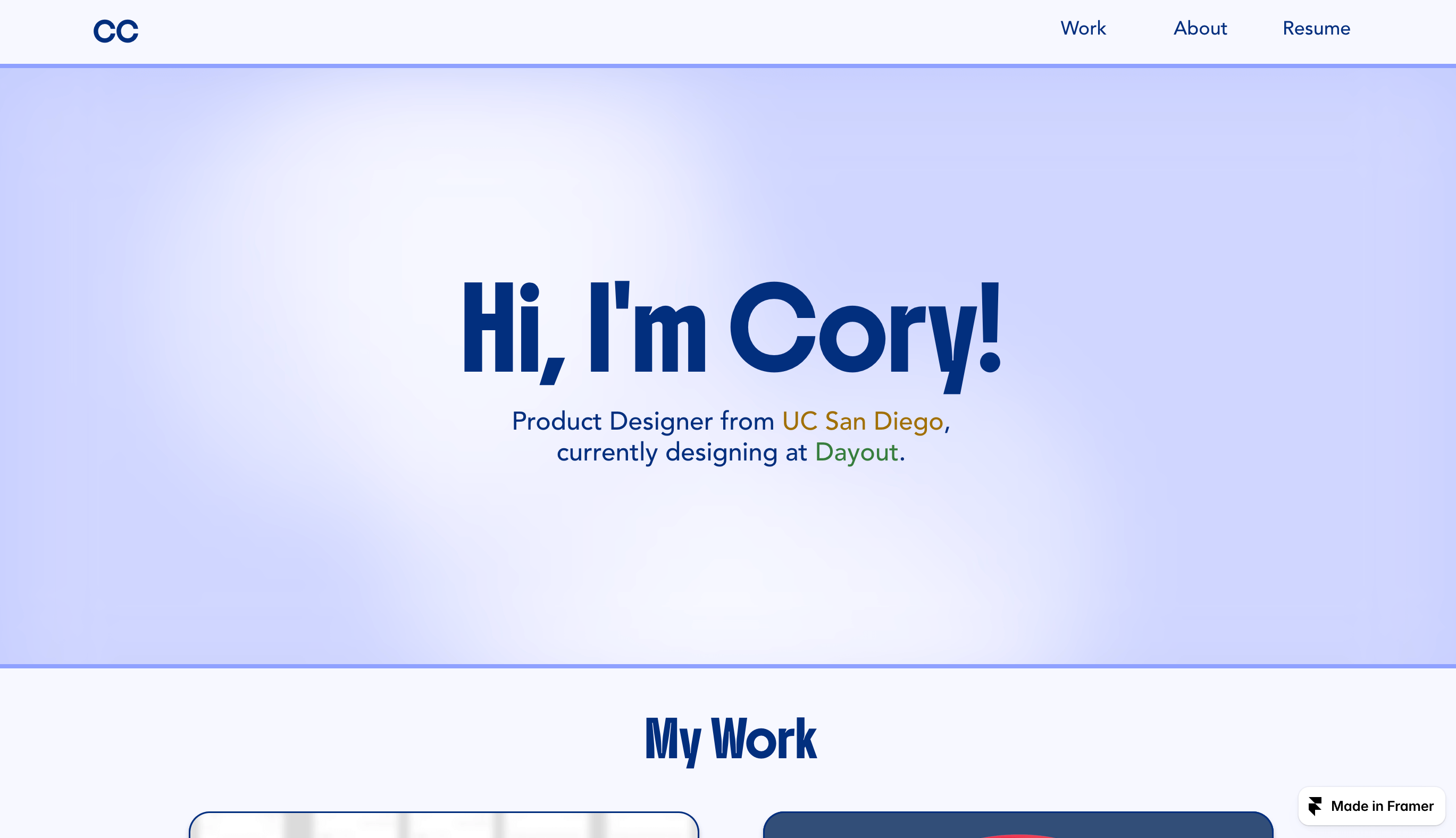 Screenshot of Cory's UX portfolio